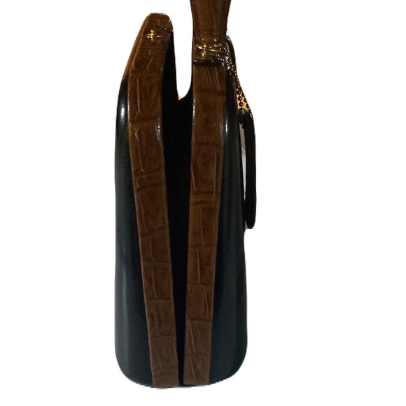 NWOT Belle Rose Leather Black with Brown Trim Hand Purse - Picture 6 of 7